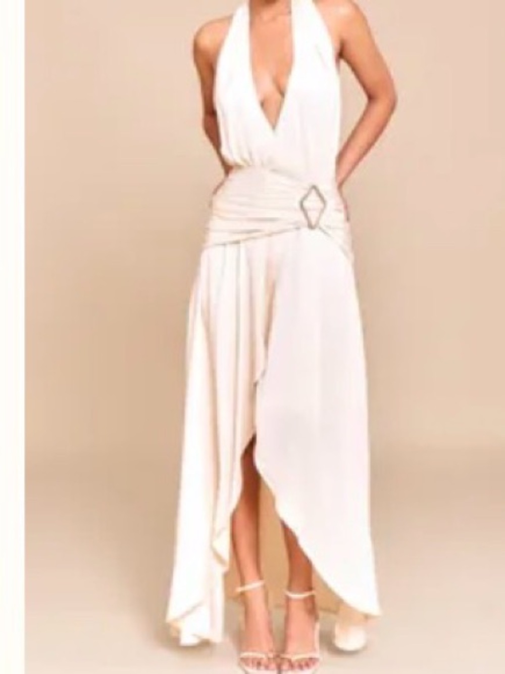 PrettyLittleThing Ivory Halter High-Low Maxi Dress
